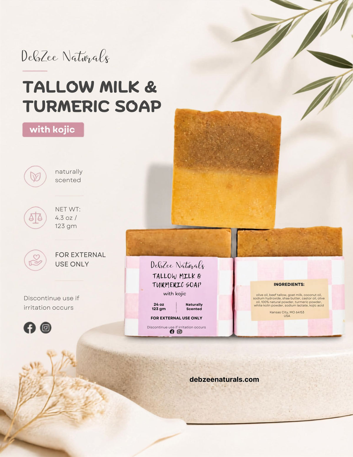 Tallow Milk & Turmeric Soap with Kojic